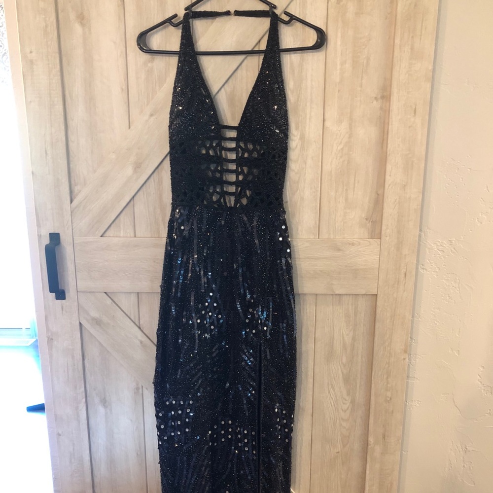 Black sequin prom dress